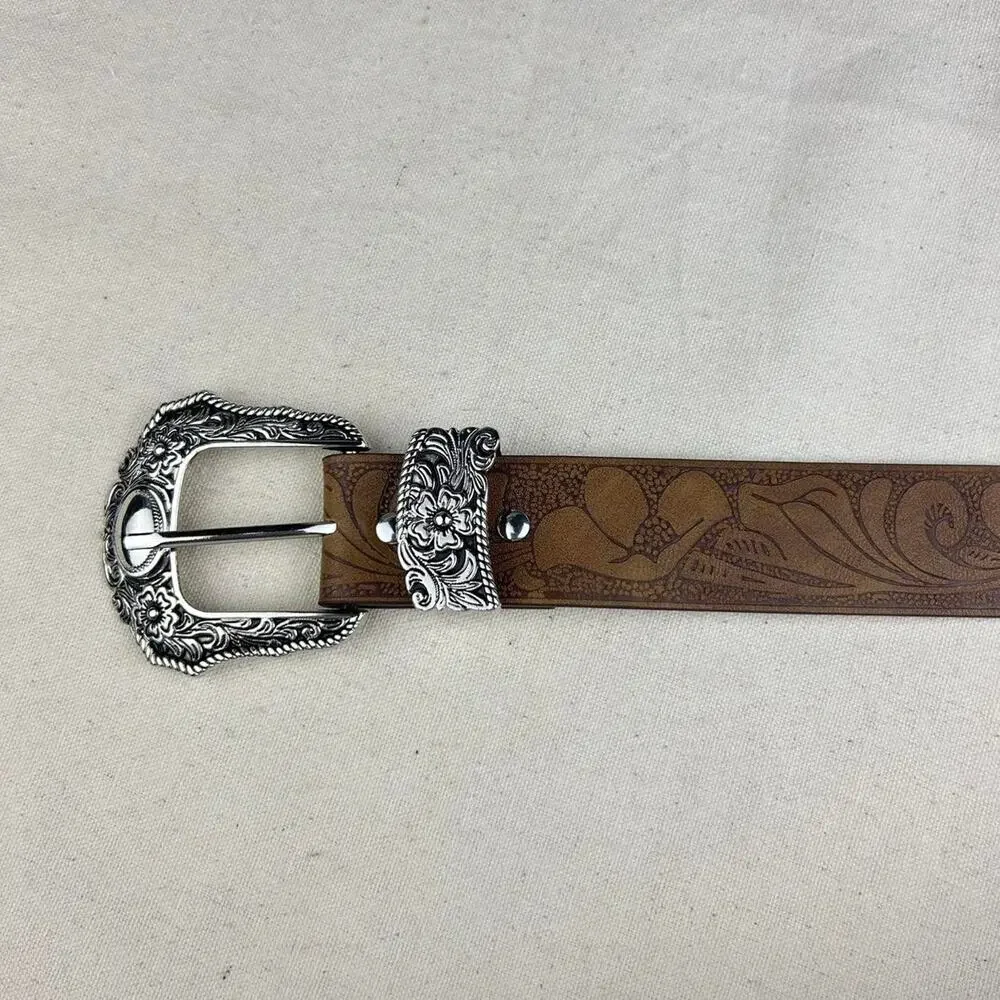 Vintage style brown american western floral rustic boho belt